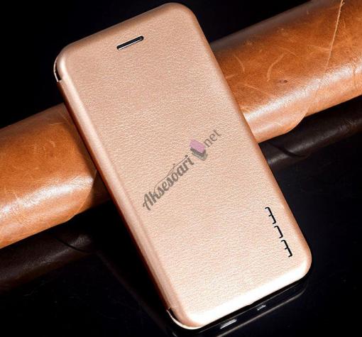 Луксозен кожен калъф Flip тефтер със стойка WUW за Apple iPhone 7 - златист
