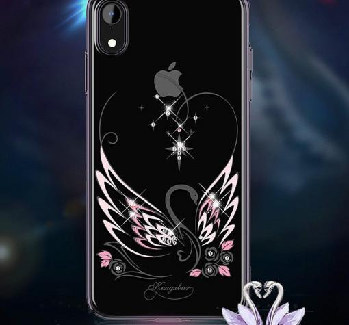 Луксозен твърд гръб KINGXBAR Swarovski Diamond за Apple iPhone XS Max - прозрачен / черен кант / swan