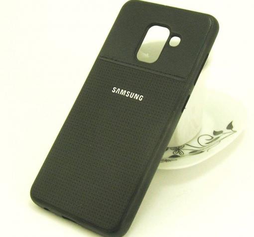 Луксозен силиконов калъф / гръб / TPU за Samsung A8 2018 A530F - черен / имитиращ кожа