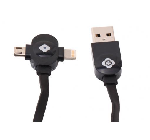 USB кабел за зареждане и пренос на данни TOTU Design Both Wings за Apple iPhone, Samsung, LG, HTC, Sony, Lenovo и други - 2 в 1 / 60 см - черен