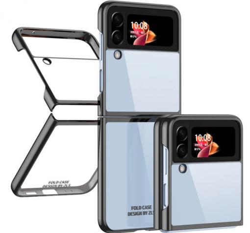 Луксозен твърд гръб / кейс / за Samsung Z Flip4 5G - прозрачен с черен кант
