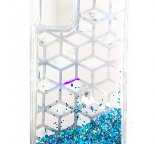 Луксозен гръб 3D Marble Water Case за Samsung A02s - прозрачен / течен гръб със син брокат