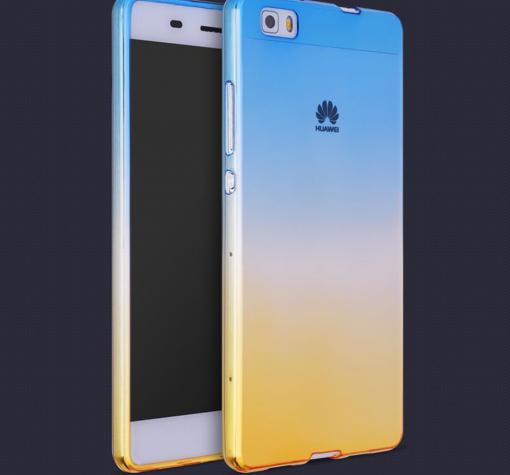 Силиконов калъф / гръб / TPU за Huawei Ascend P8 Lite / Huawei P8 Lite - синьо и жълто / преливащ
