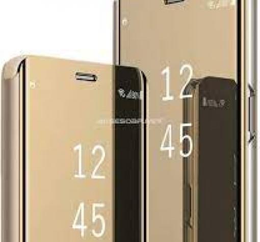 Луксозен калъф Clear View Cover с твърд гръб за Samsung A6 Plus 2018 - златист