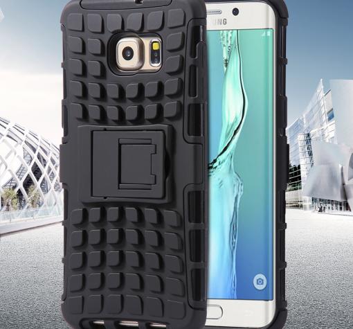 Силиконов гръб TPU Hybrid с твърда част и стойка за Samsung S6 Edge G925 - черен