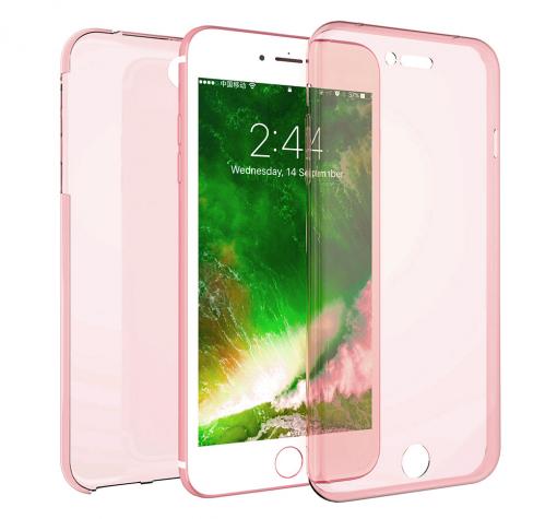 Силиконов калъф / гръб / TPU 360° за Apple iPhone 7 - розов / 2 части / лице и гръб