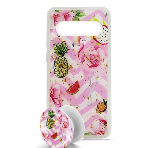 Луксозен силиконов калъф / гръб / TPU Summer Breeze с Popsocket за Samsung S10 Plus - Pink Summer