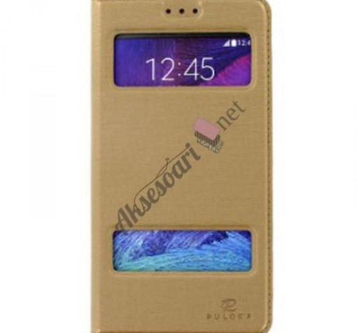 Кожен калъф Flip тефтер S-view със стойка Puloka Magnet Series за Samsung S7 Edge G935 - златист