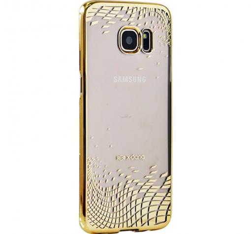 Луксозен твърд гръб X-doria за Samsung S7 Edge G935 - плаващи ромбове / златист кант
