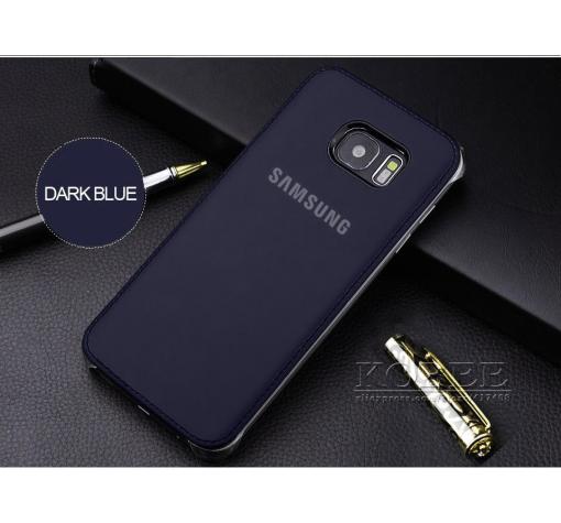 Луксозен твърд гръб за Samsung S7 G930 - тъмно син / кожен