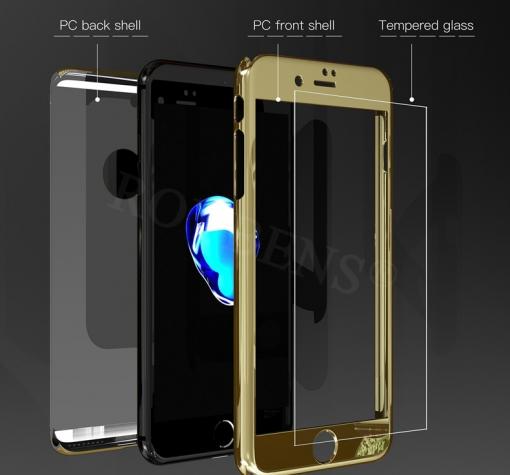 Луксозен твърд гръб 360° FULL за Apple iPhone 7 / iPhone 8 - златист / огледален / лице и гръб