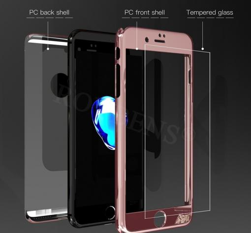 Луксозен твърд гръб 360° FULL за Apple iPhone 6 Plus / iPhone 6S Plus - Rose Gold / огледален / лице и гръб