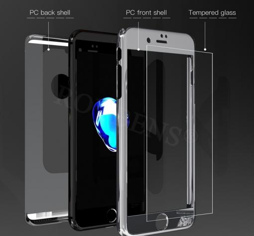Луксозен твърд гръб 360° FULL за Apple iPhone 6 Plus / iPhone 6S Plus - сребрист / огледален / лице и гръб