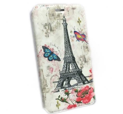 Кожен калъф Flip тефтер Flexi със стойка за Samsung J7 2017 J730 - Айфелова кула / цветя и пеперуди