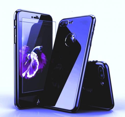 Луксозен твърд гръб 360° FULL за Apple iPhone 7 / iPhone 8 - тъмно син / огледален / лице и гръб