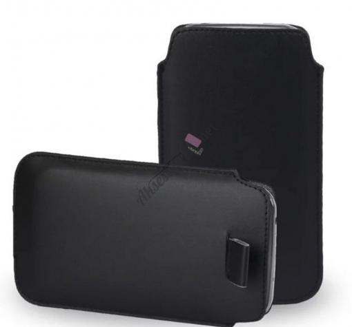 Кожен калъф с издърпване тип джоб за Samsung J5 J500 - черен