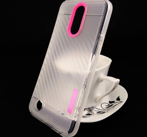 Луксозен силиконов калъф / гръб / TPU за LG K10 2017 - прозрачен с цикламено / carbon