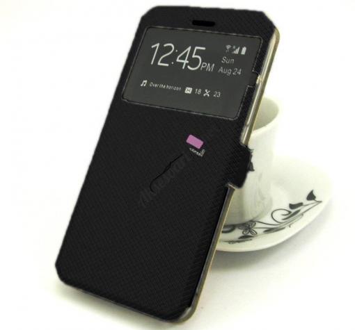 Кожен калъф Flip тефтер S-View със стойка за Huawei P10 Lite - черен / ромбове / Flexi