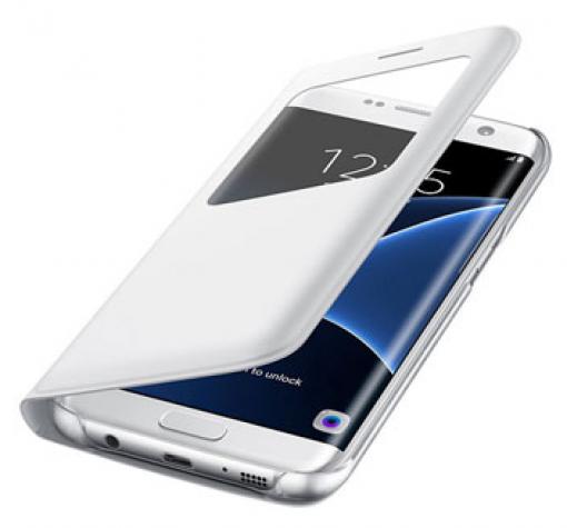 Кожен калъф S View Cover за Samsung S7 Edge G935 - бял