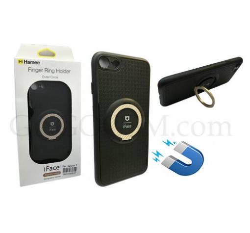 Силиконов калъф / гръб / TPU iFace Hamee Magnetic Finger Ring Car Holder за Apple iPhone 7 - черен / златист