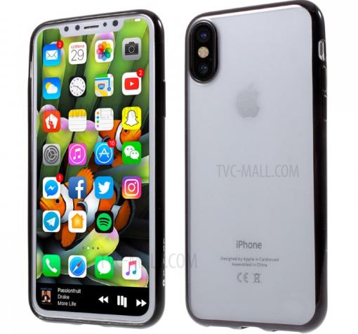 Оригинален силиконов калъф / гръб / TPU G-Case Plating за Apple iPhone XR - прозрачен / черен кант