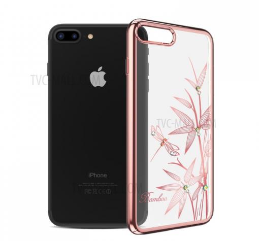 Луксозен твърд гръб KINGXBAR Swarovski Diamond за Apple iPhone 7 / iPhone 8 - прозрачен / Rose Gold кант / Bamboo
