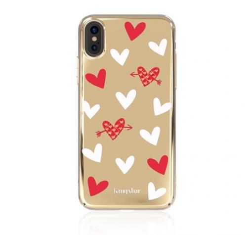 Луксозен твърд гръб с камъни SWAROVSKI за Apple iPhone X - златен / сърца