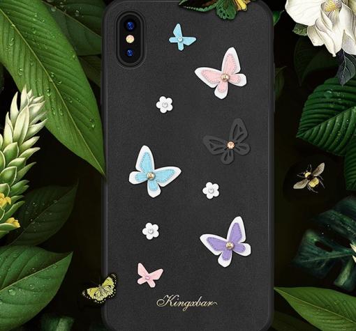 Луксозен твърд гръб със силиконов кант KINGXBAR Swarovski Diamond за Apple iPhone XR - черен / Butterfly