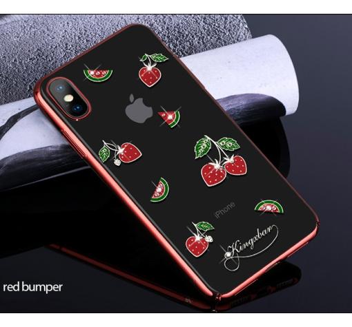 Луксозен твърд гръб KINGXBAR Swarovski Diamond за Apple iPhone XS Max - прозрачен / червен кант / плодове