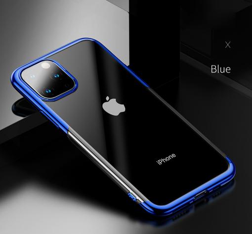Луксозен силиконов калъф / гръб / TPU за Apple iPhone 11 Max - прозрачен / син кант