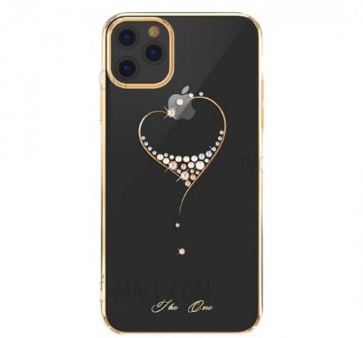 Луксозен твърд гръб KINGXBAR Swarovski Diamond за Apple iPhone 11 Pro 5.8'' - прозрачен със златист кант / сърце