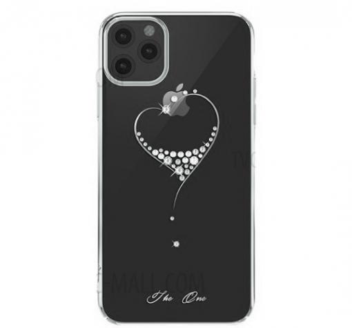 Луксозен твърд гръб KINGXBAR Swarovski Diamond за Apple iPhone 11 Pro 5.8'' - прозрачен със сребрист кант / сърце