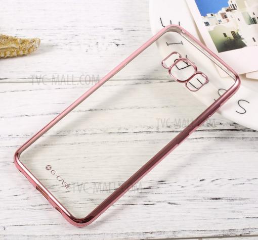Оригинален силиконов калъф / гръб / TPU G-Case Plating за Samsung S8 Plus G955 - прозрачен / Rose Gold кант