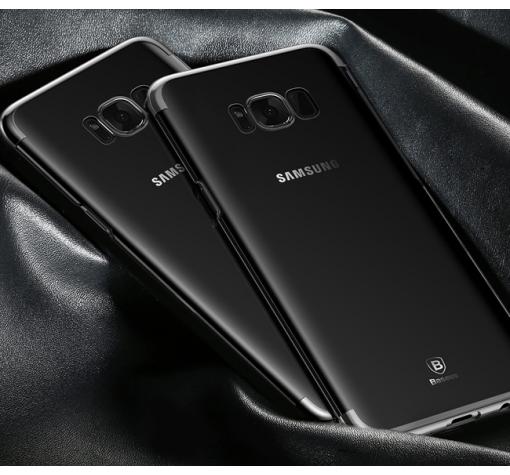 Оригинален твърд гръб Baseus Glitter Case за Samsung S8 G950 - прозрачен / черен кант