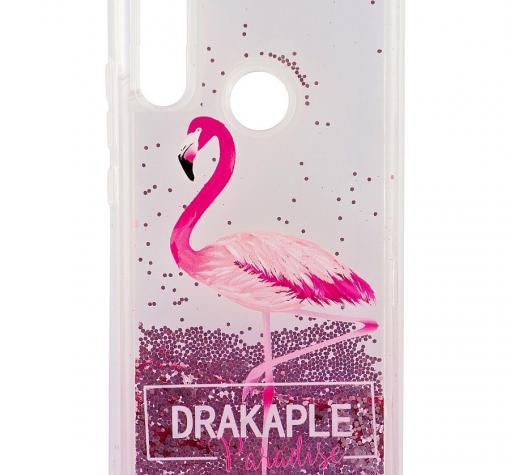 Луксозен твърд гръб 3D Water Case за Huawei P40 lite E - течен гръб с розов брокат / Drakaple
