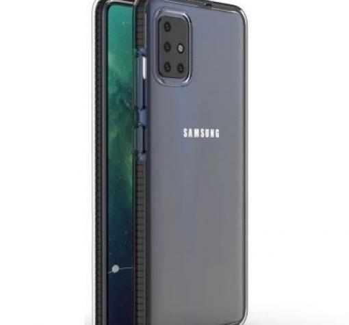 Луксозен силиконов калъф / гръб / TPU Color case за Samsung A51 - прозрачен / черен кант