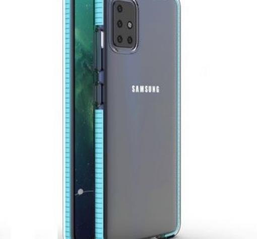 Луксозен силиконов калъф / гръб / TPU Color case за Samsung A51 - прозрачен / син кант