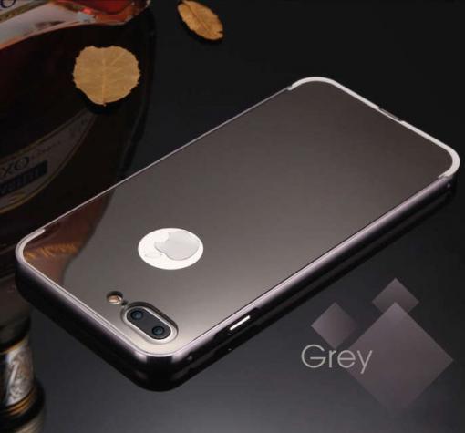 Луксозен алуминиев бъмпер с твърд гръб за Apple iPhone 7 / iPhone 8 - черен / огледален