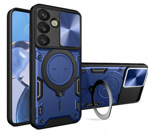 Удароустойчив твърд гръб / Кейс Defender Armor Ring Magnetic Holder lens cover Samsung A57 - син