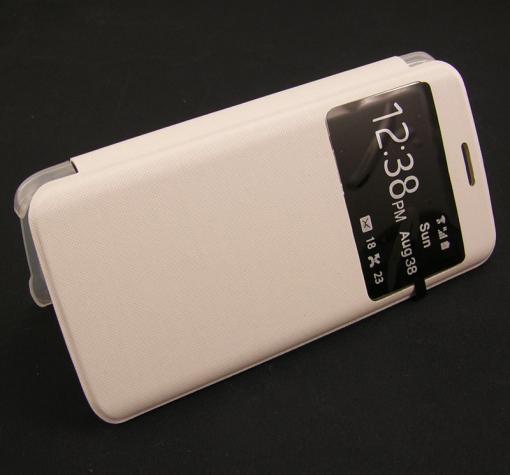 Кожен калъф Flip тефтер Protective Shell Leather View за Samsung S6 Edge G925 - бял