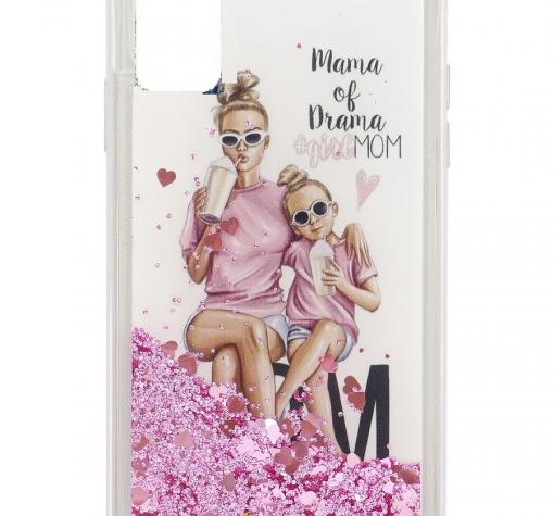 Луксозен твърд гръб 3D Water Case за Huawei Y5p - течен гръб с розов брокат / Mama Of Drama