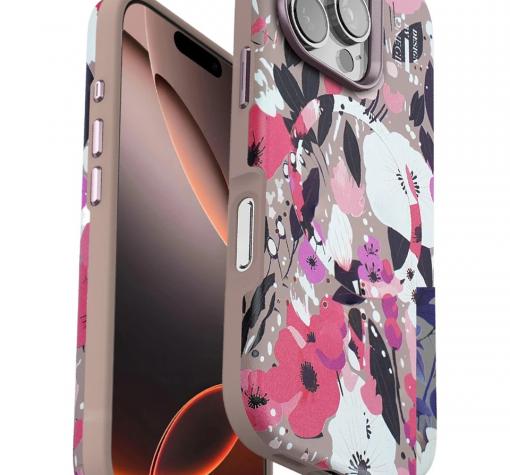 Луксозен гръб / кейс / Flower Series Case с безжично зареждане MagSafe за Apple iPhone 16 Pro (6.3) - пепел от рози / цветя