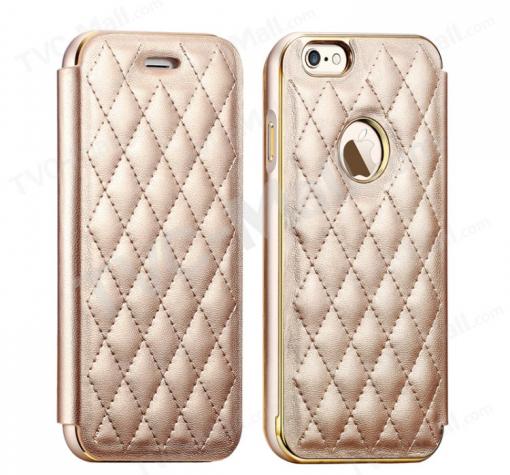 Метален бъмпер / Bumper / с кожен калъф от две части / Leather Xuenair Case за Apple iPhone 6 / 6S - златен