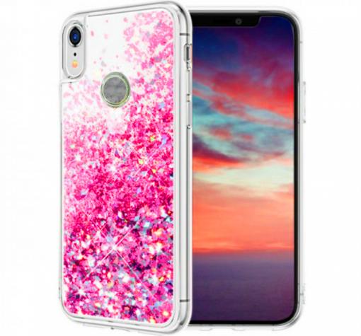 Луксозен твърд гръб 3D Water Case за Huawei P20 Lite - прозрачен / течен гръб с брокат / цикламен