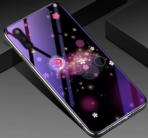 Луксозен стъклен твърд гръб със силиконов кант за Samsung A50/A30s/A50s - цветя и кръгове