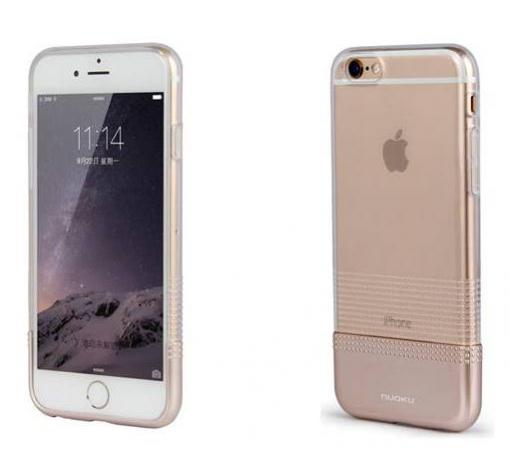 Луксозен силиконов калъф / гръб / TPU NUOKU Clear Series за Apple iPhone 6 4.7'' - прозрачен / златист кант