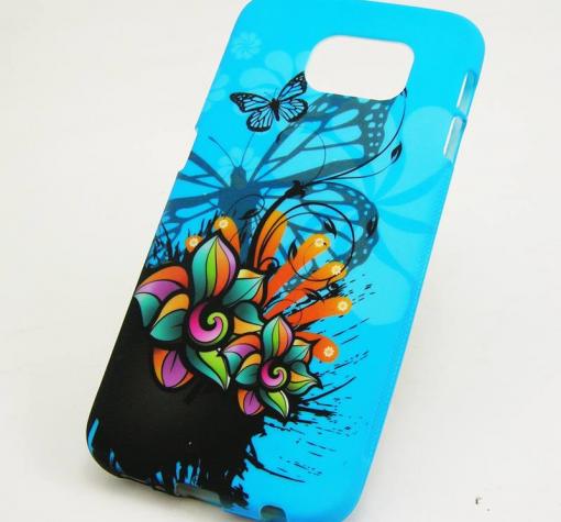 Силиконов калъф / гръб / TPU за Samsung S6 G920 - син / цветя и пеперуди