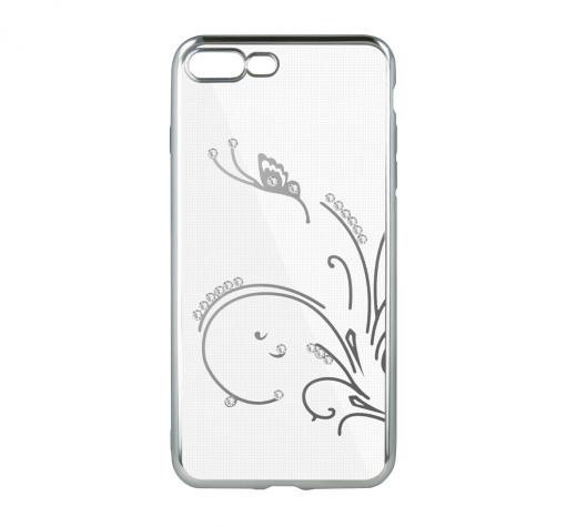 Луксозен силиконов калъф / гръб / TPU с камъни за Huawei Y5 2018 - прозрачен / сребрист кант / пеперуда