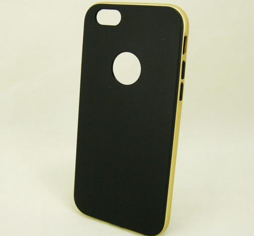 Луксозен силиконов калъф / гръб / TPU AIR case за Apple iPhone 6 4.7" - черен със златист кант