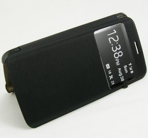 Кожен калъф Flip тефтер Protective Shell Leather View за Samsung S6 Edge G925 - черен
